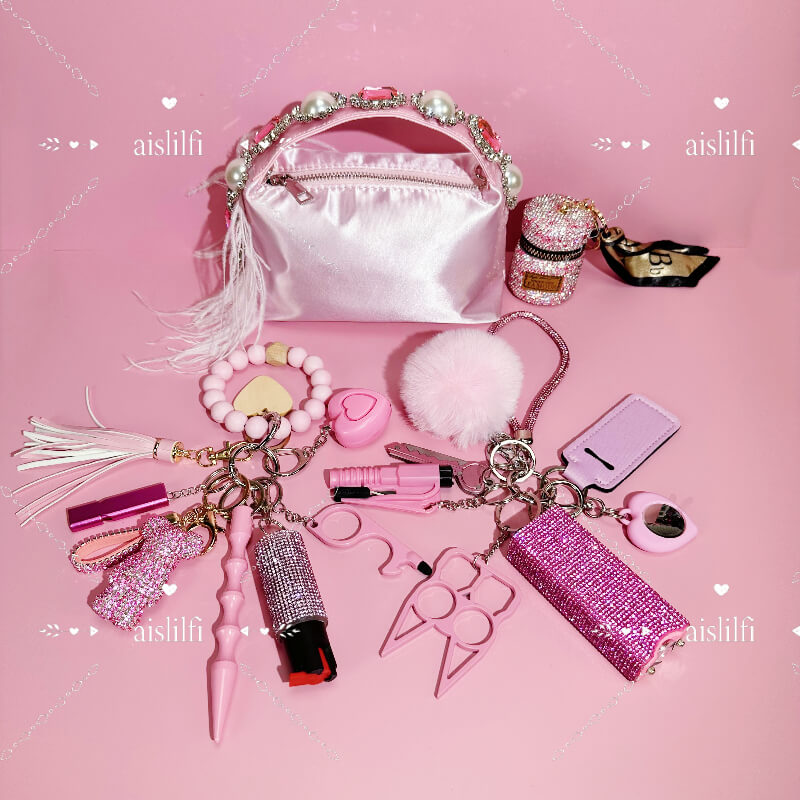 17pcs Jewel Ostrich Bag Self Defense Kit