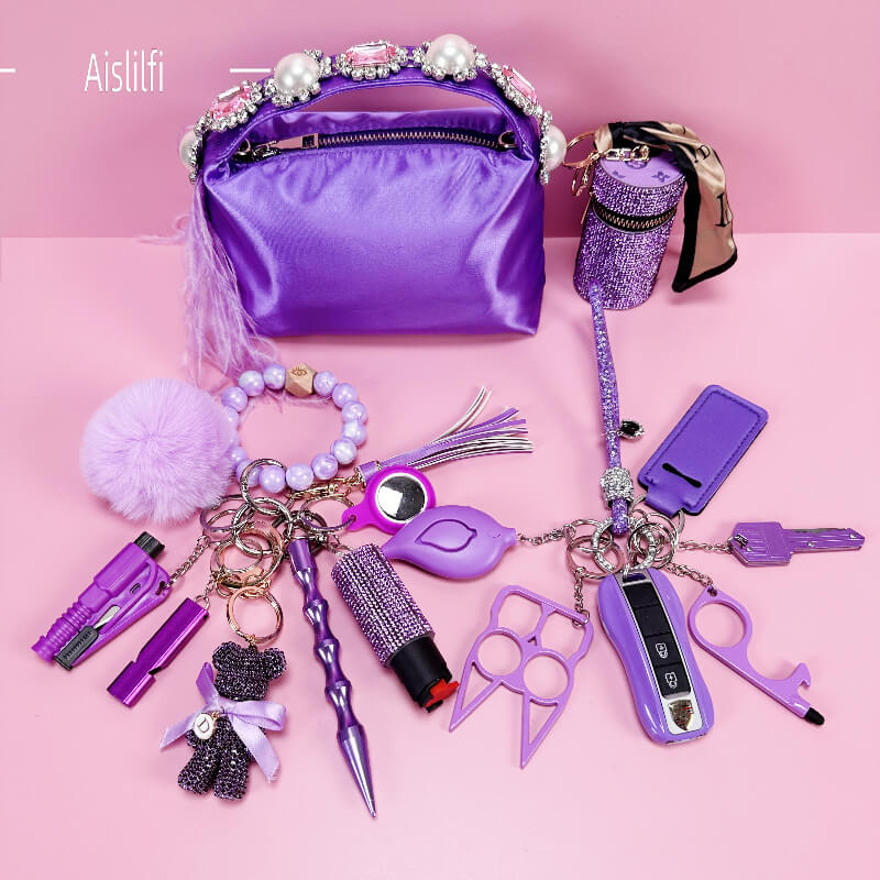 17pcs Jewel Ostrich Bag Self Defense Kit