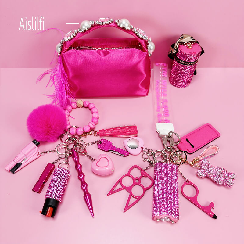 17pcs Jewel Ostrich Bag Self Defense Kit