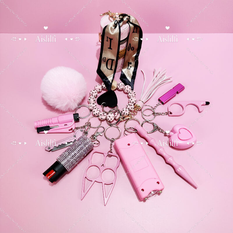 12 Piece Beaded L Self Defense Keychain Kit