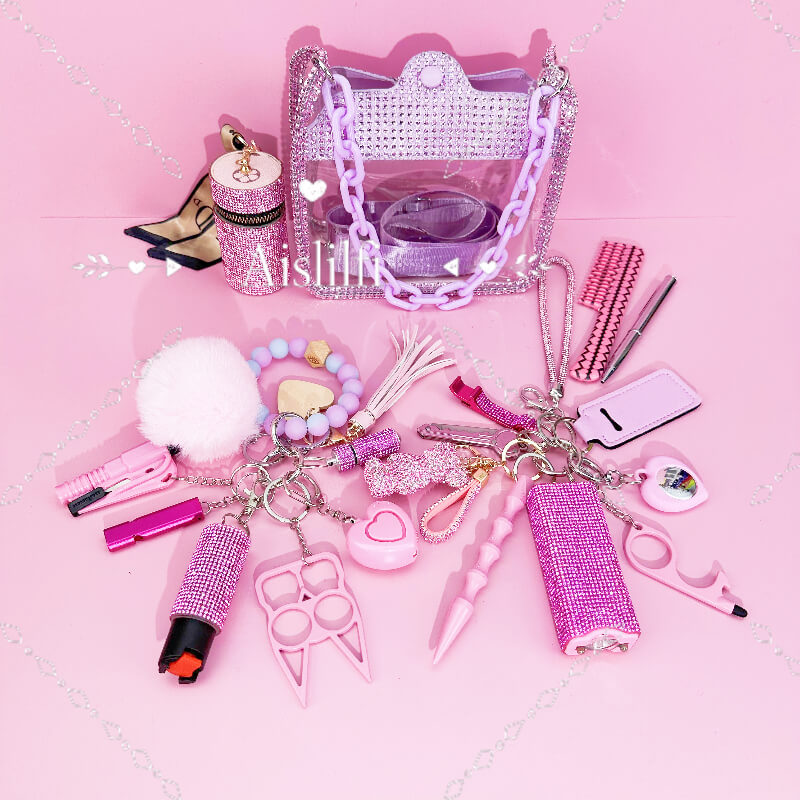 21 pieces Clear Bag Self Defense Keychain Kit