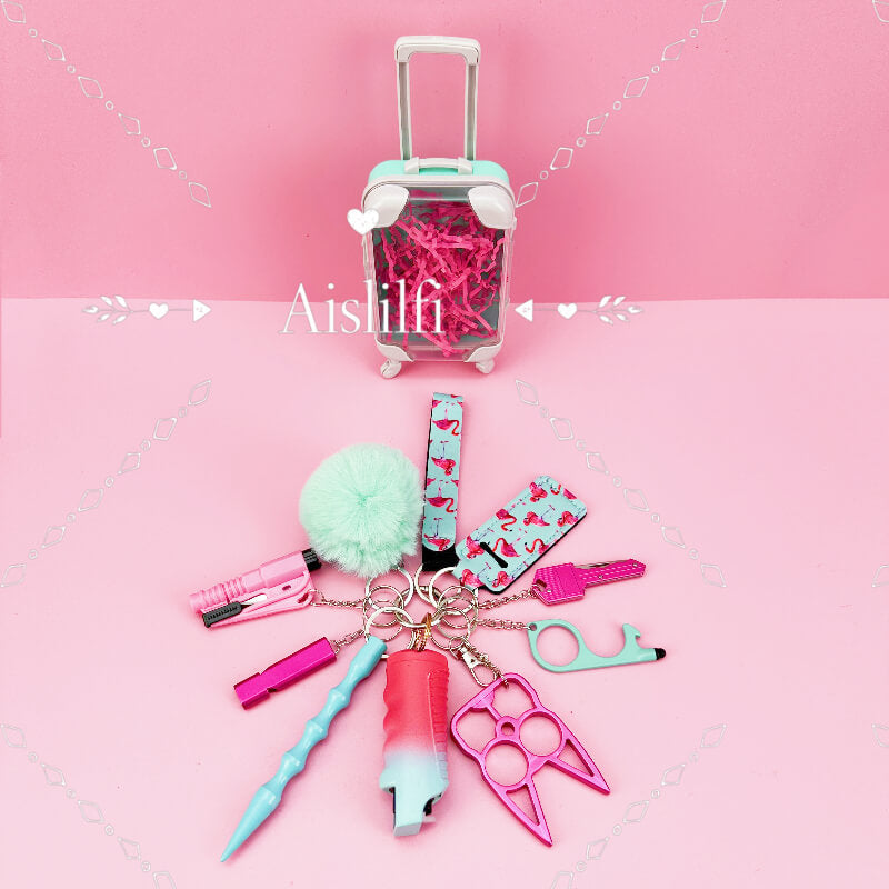 Mini keychain suitcase design keychain self-defense keychain accessories 11