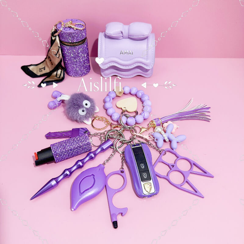 12 Piece Cute Bag Self Defense Keychain Set