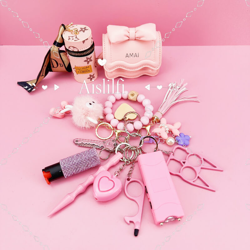 12 Piece Cute Bag Self Defense Keychain Set
