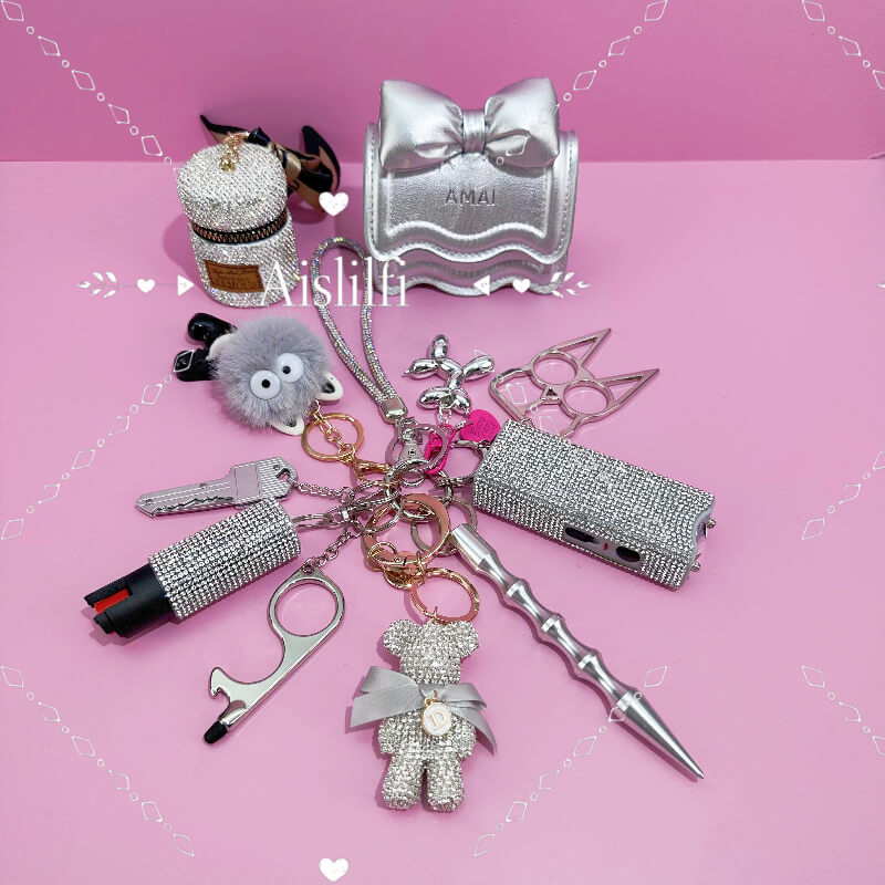 12 Piece Cute Bag Self Defense Keychain Set
