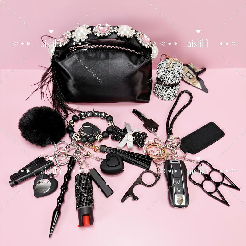 17pcs Jewel Ostrich Bag Self Defense Kit