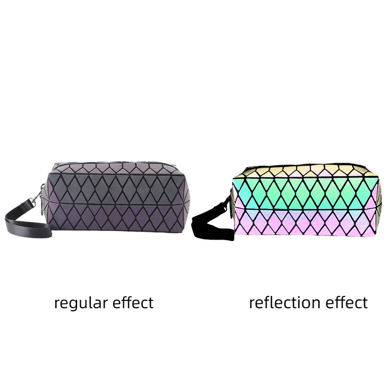 Luminous Lattice Geometric Laser Cosmetic Bag