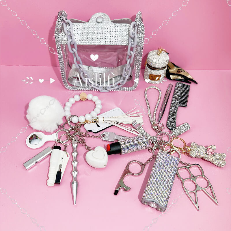 21 pieces Clear Bag Self Defense Keychain Kit