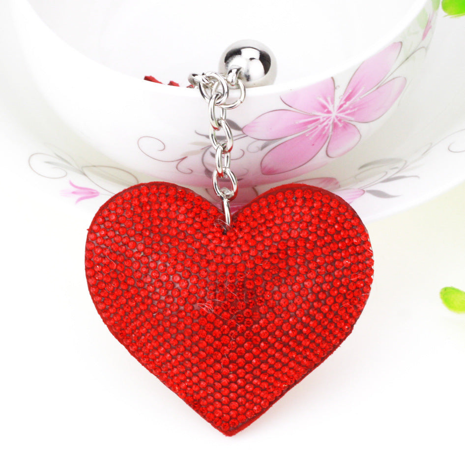 Diamond Heart Leather Keychain