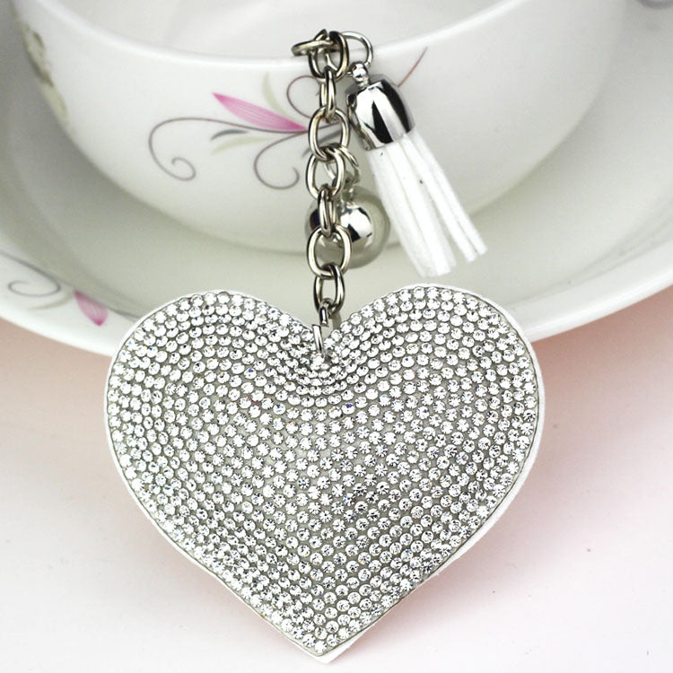 Diamond Heart Leather Keychain