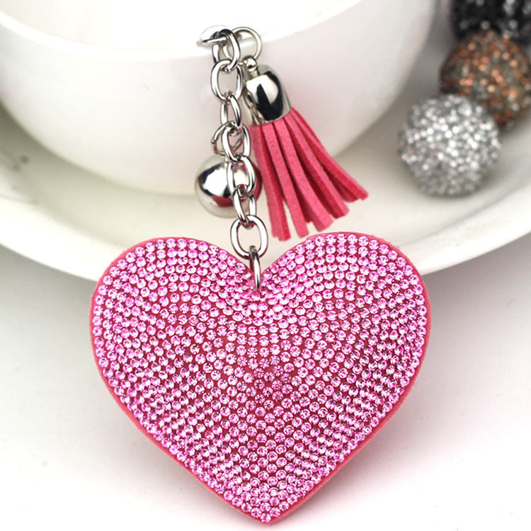 Diamond Heart Leather Keychain