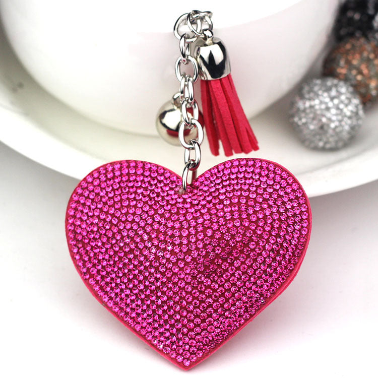 Diamond Heart Leather Keychain