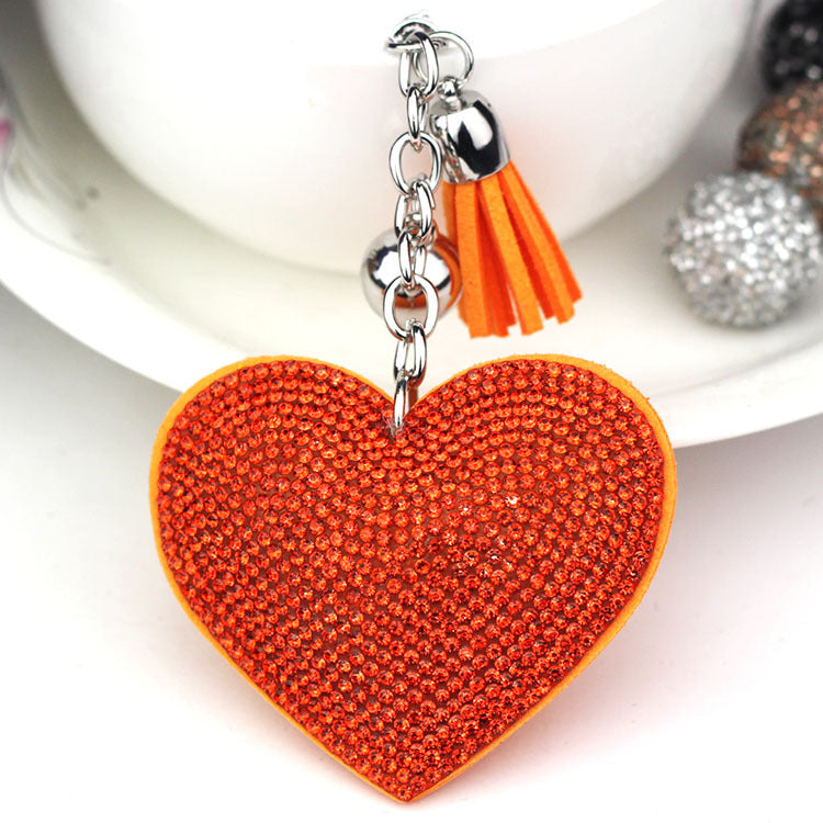 Diamond Heart Leather Keychain