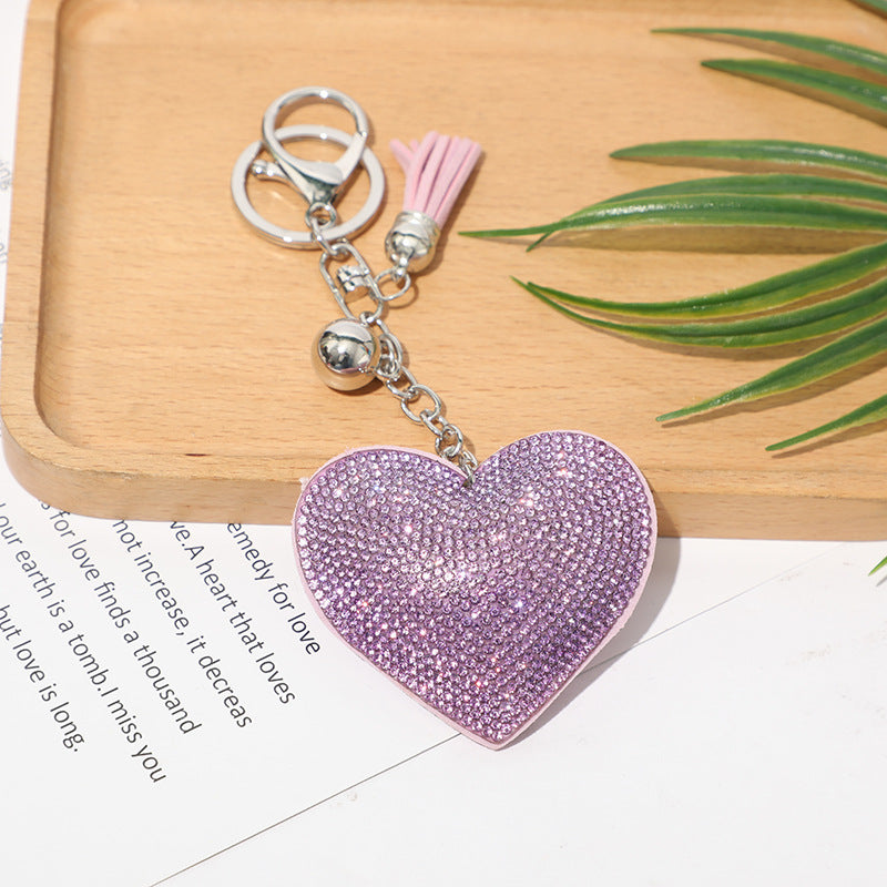 Diamond Heart Leather Keychain