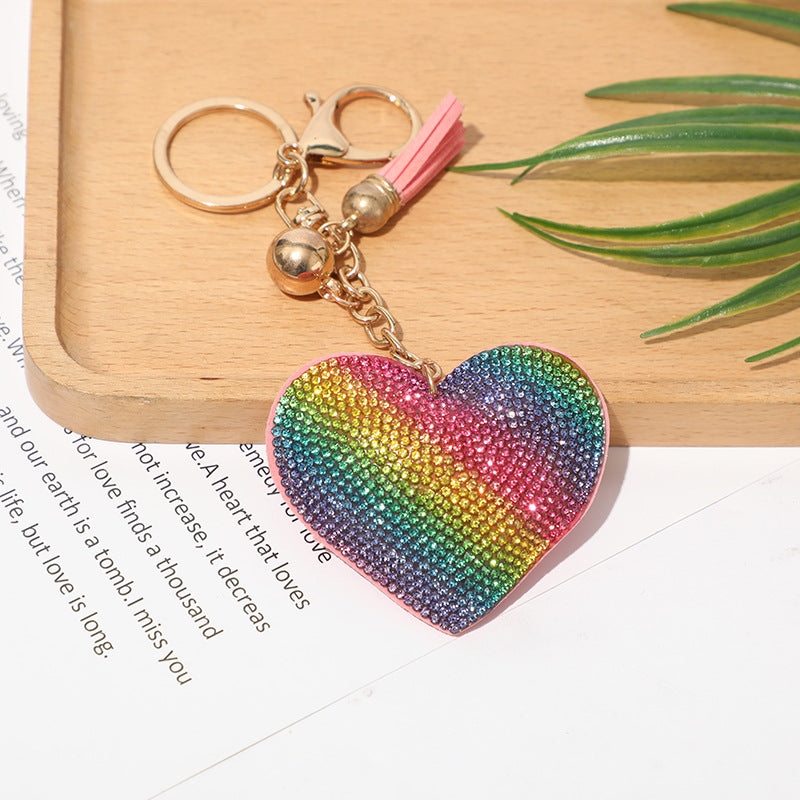 Diamond Heart Leather Keychain