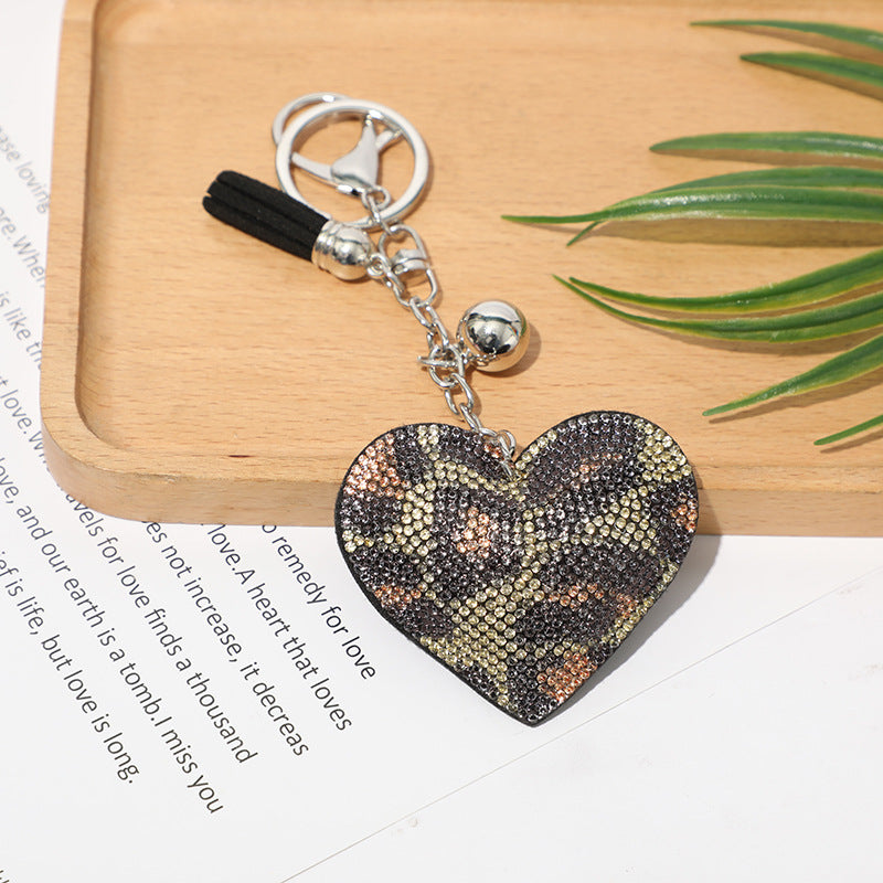 Diamond Heart Leather Keychain