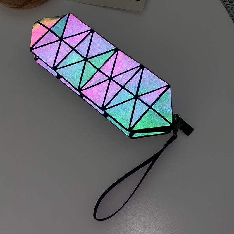 Luminous Lattice Geometric Laser Cosmetic Bag