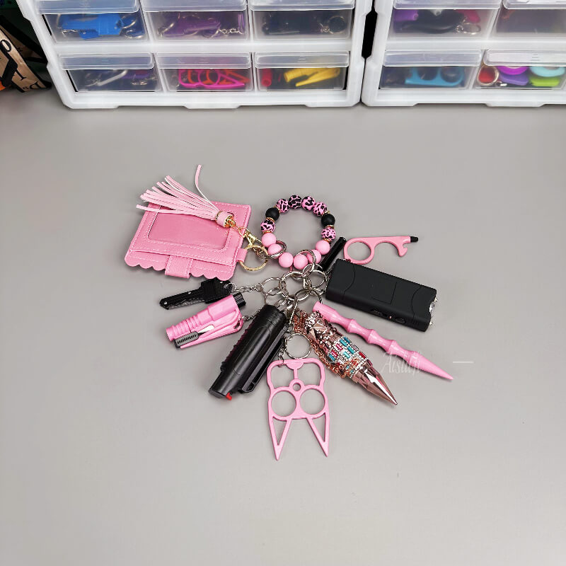 11 Pieces Original Beaded Bracelet Self-defense Keychain